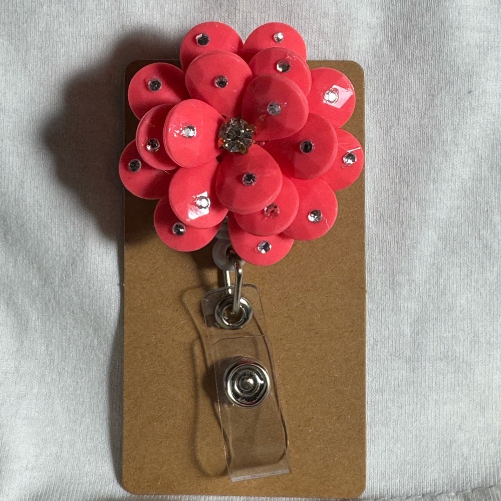 Up cycled Flower Rhinestone Badge Reel Badge Holder  Made From Vintage Necklace